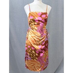 Christian Lacroix Slip Dress Orange Pink Abstract Animal Print Cutout Bodycon S